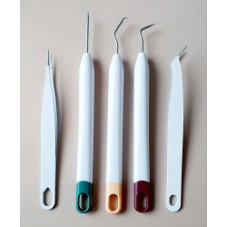 Entgitterhilfe Set, 3 Häkchen + 2 Pinzetten